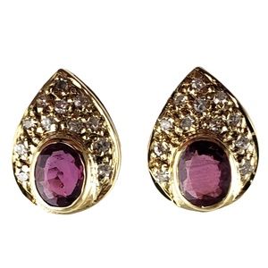 Vintage 14K Yellow Gold Purple Sapphire and Diamond Tear Drop Earrings #13652